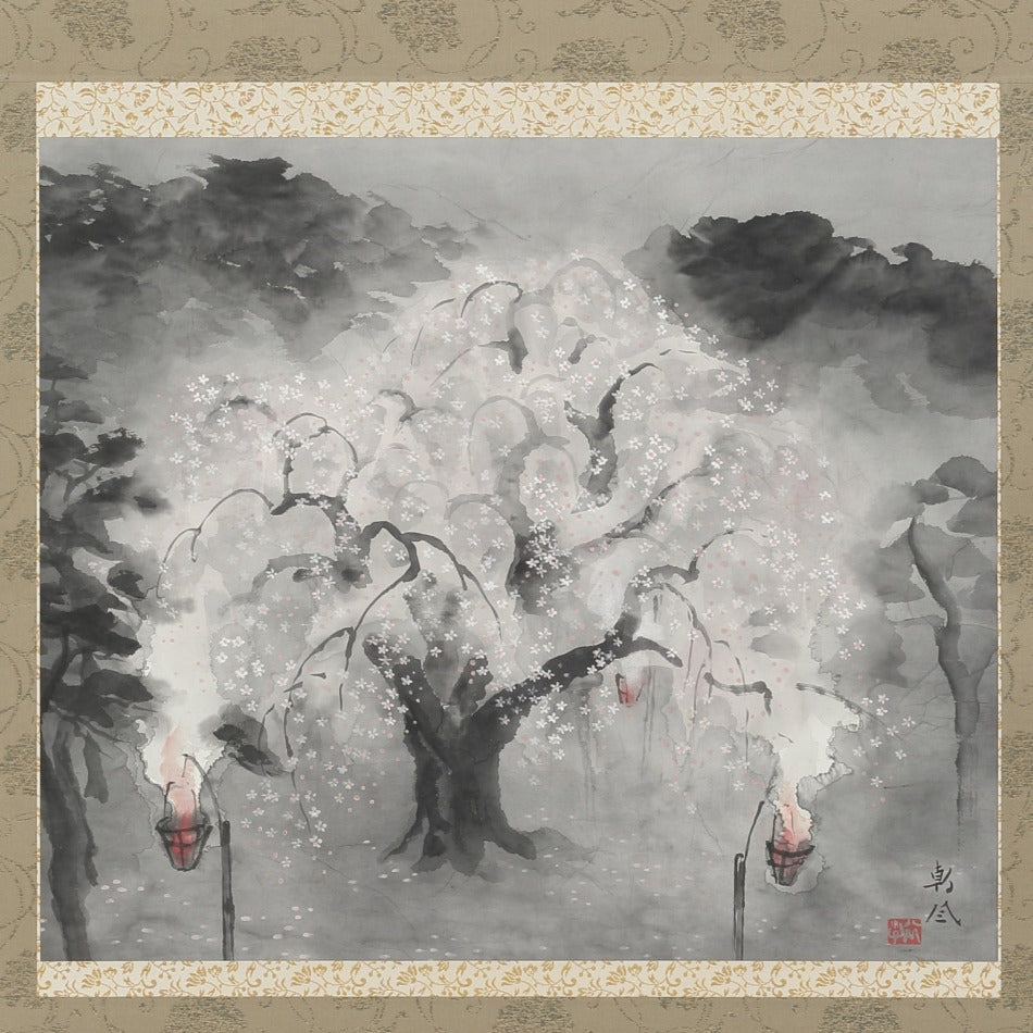 京都表具協同組合「SENSE of 京表具」掛け軸 絹本 夜桜 衣川 充洋 Kinugawa