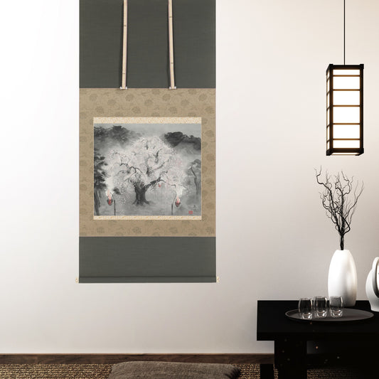 京都表具協同組合「SENSE of 京表具」掛け軸 絹本 夜桜 衣川 充洋 Kinugawa