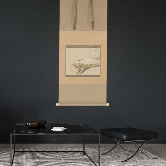 京都表具協同組合「SENSE of 京表具」掛け軸 絹本 白鷺 田中 浩 Tanaka Hiroshi